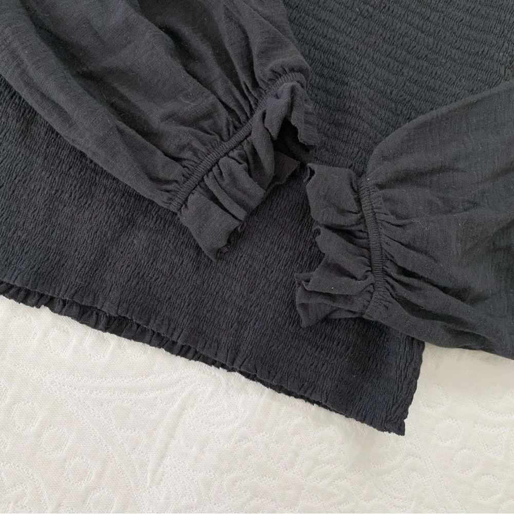 Nation LTD‎ Bunny Smocked Scoop Neck Top, Black